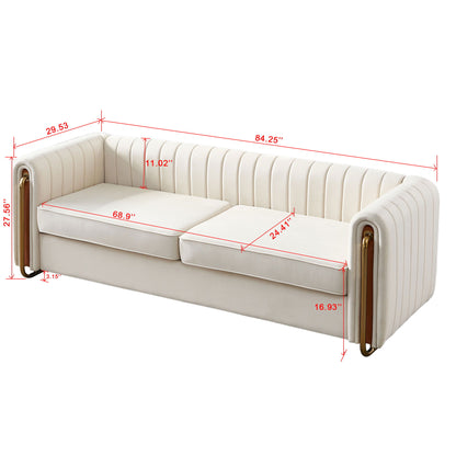 Contemporary Velvet Sofa Couch For Living Room - Beige