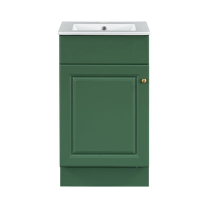 18" Bathroom Vanity With Sink, & Ceramic Cabinet With Adjustable Shelf - Green