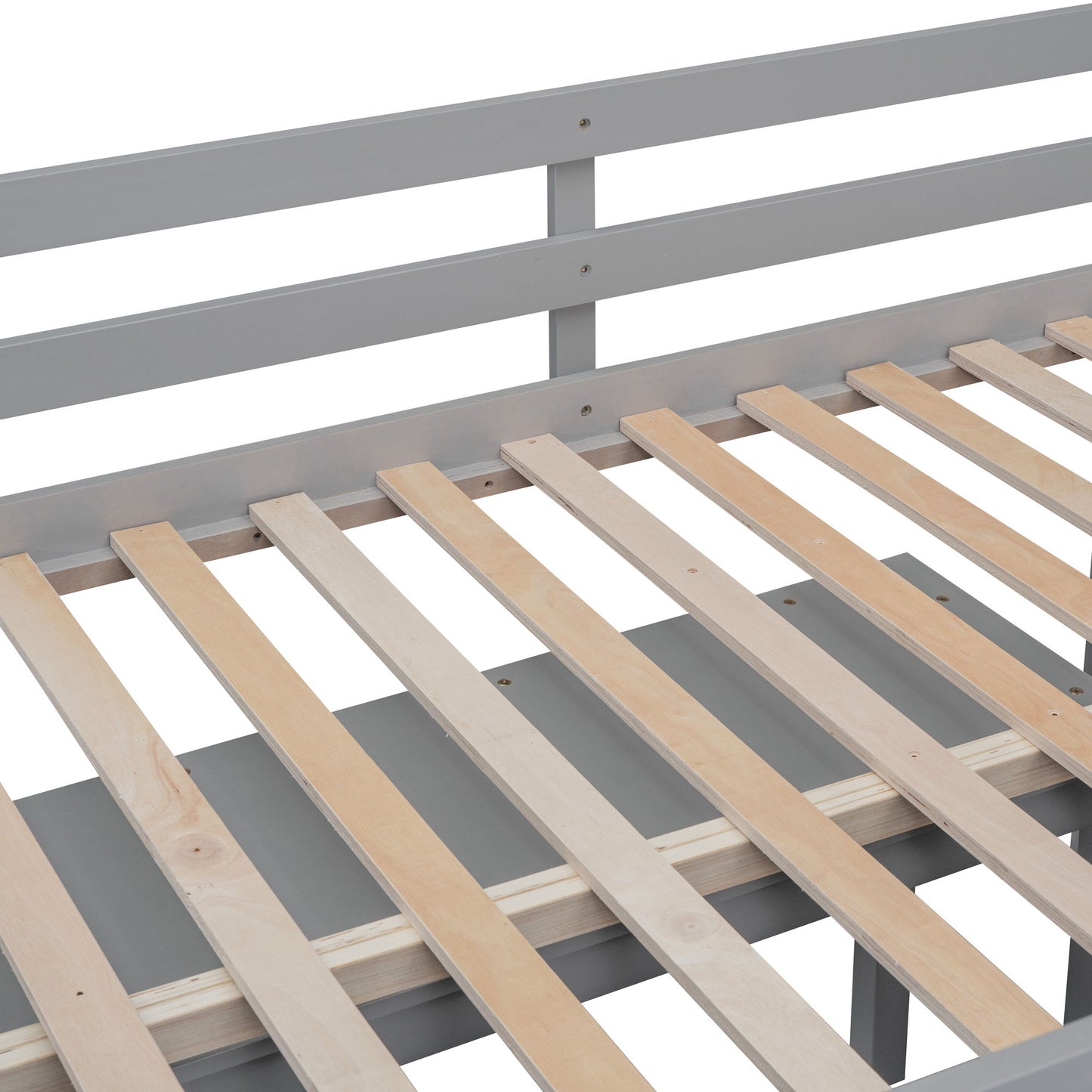 Full Size Loft Bed With Retractable Writing Desk And 4 Drawers, With Lateral Portable Desk And Shelves - Gray