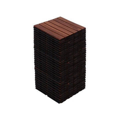 10 Piece Interlocking Deck Tiles Striped Pattern, Square Acacia Hardwood Outdoor Flooring For Patio, Bancony, Pool Side - Brown