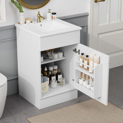 20" Bathroom Vanity With Sink, Freestanding Cabinet With Door Shelf And Adjustable Shelf, And Ceramic Construction - White