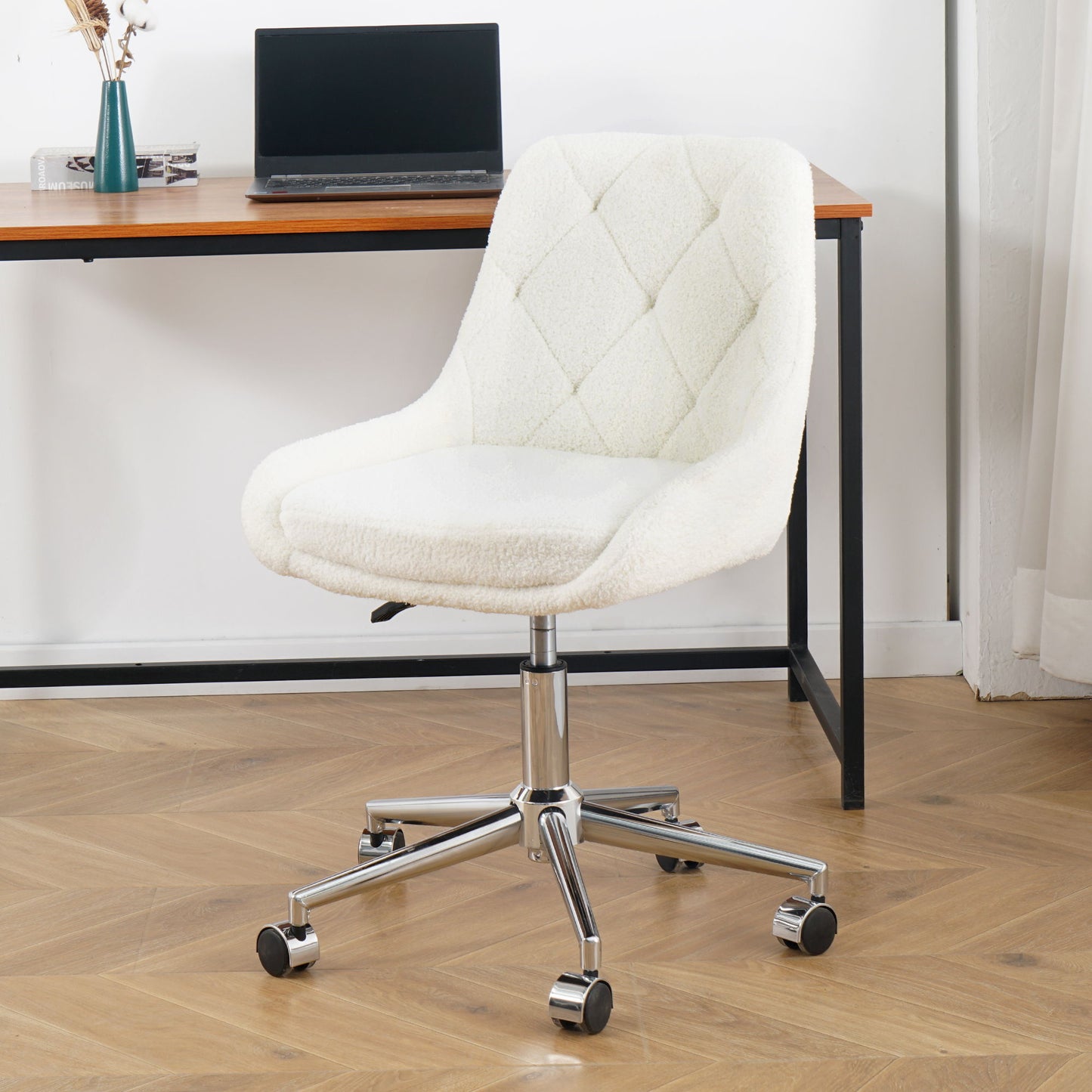 Modern Teddy Fleece Fabric Dining Chair With Chrome Legs, Soft And Comfortable - Beige