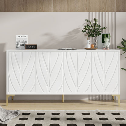 Creative Carved 4 Door Sideboard With Handleless Press To Open Design - White