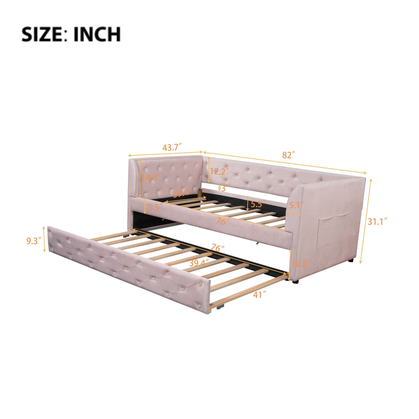 Twin Size Upholstered Tufted Daybed With Trundle - Pink