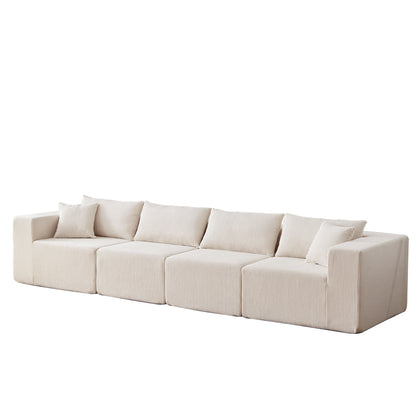 Corduroy Modular L Shaped Sectional Sofa, Luxury Floor Couch Set, 4 Piece Free Combination - Beige