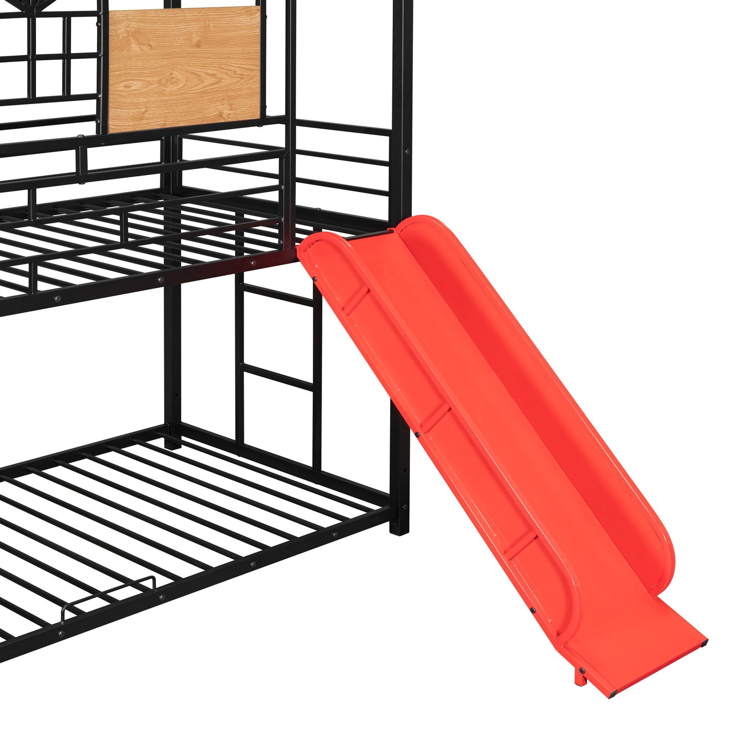 Twin Over Twin Bunk Bed, Housebed With Slide And Storage Stair - Black / Red