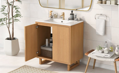 Bathroom Vanity Set With Sink, Combo Cabinet, Bathroom Storage Cabinet, Solid Wood Frame - Burly Wood