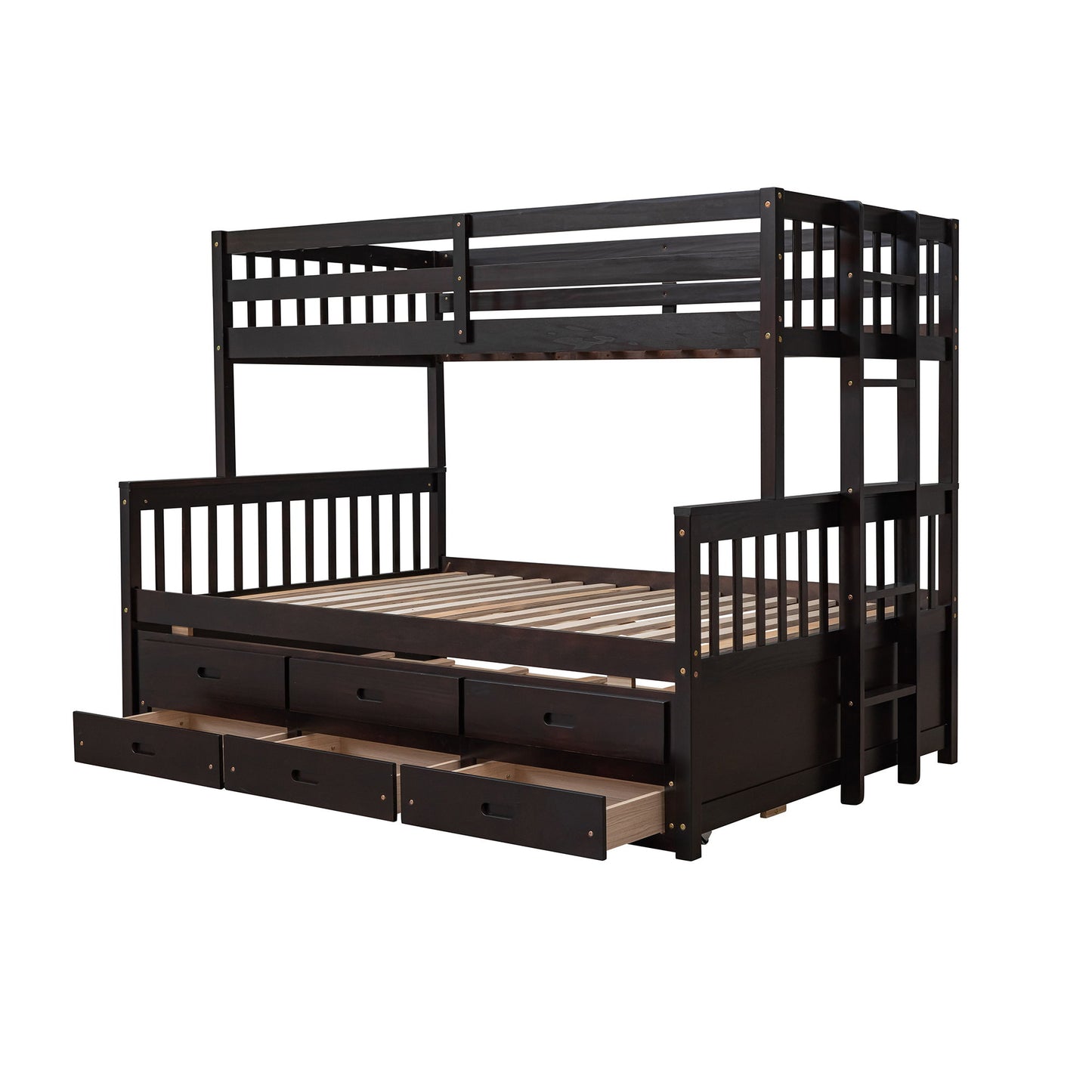 Twin Over Full Bunk Bed With Twin Size Trundle, With Drawers For Bedroom - Espresso