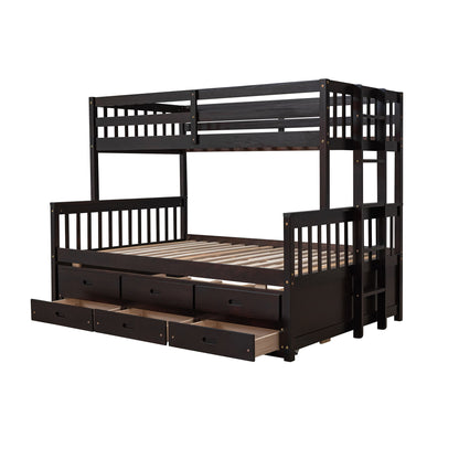 Twin Over Full Bunk Bed With Twin Size Trundle, With Drawers For Bedroom - Espresso
