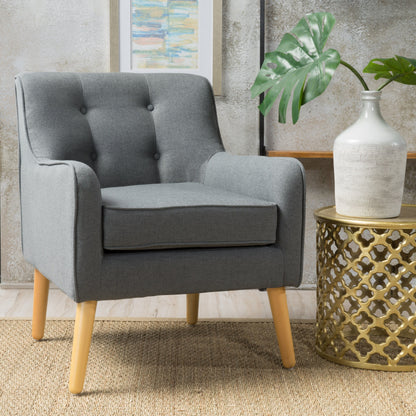 Modern Arm Chair With Tufted Back And Wooden Legs - Charcoal