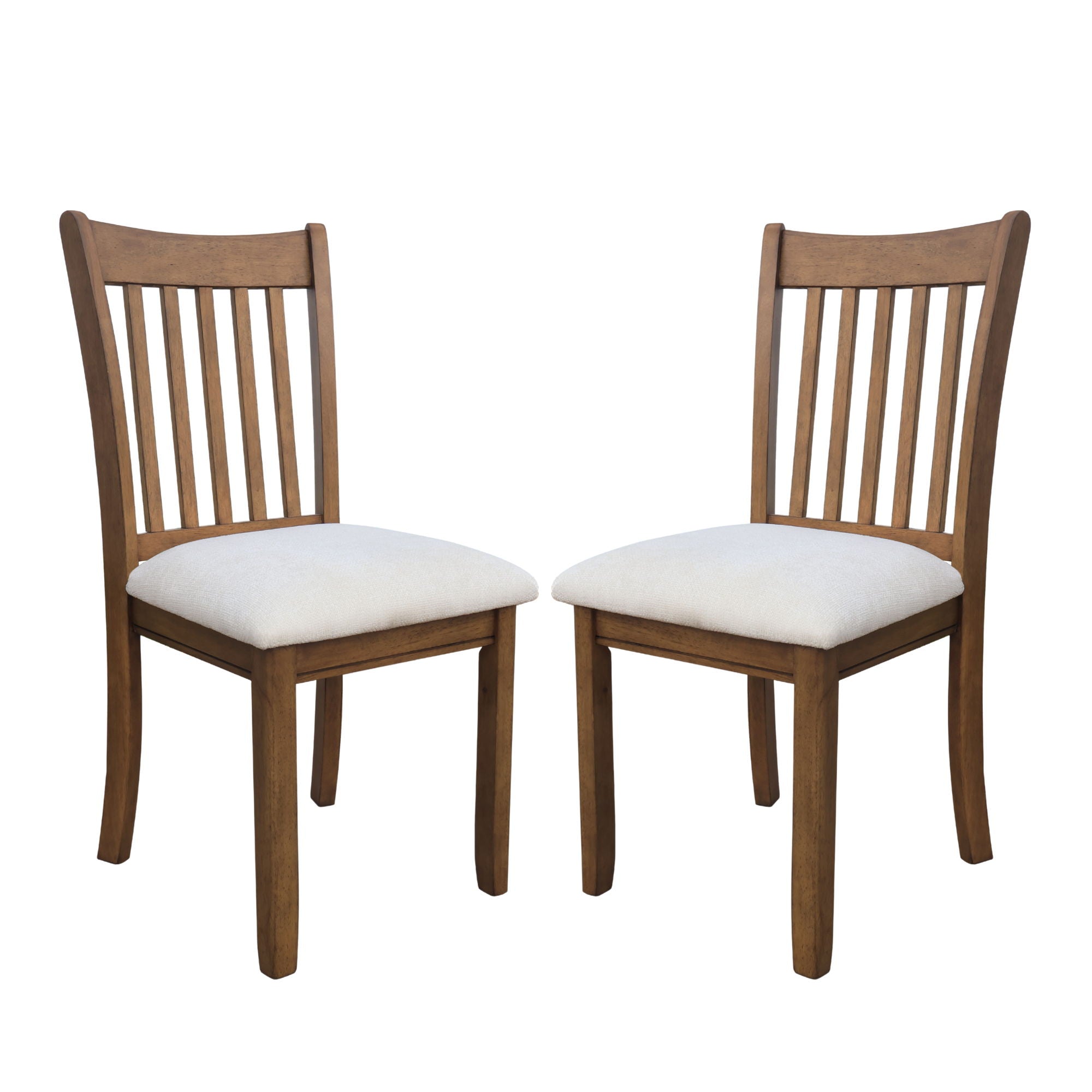 Modern Dining Chair (Set of 2) Wooden Back, Cushion Seats, Frame - Light Brown