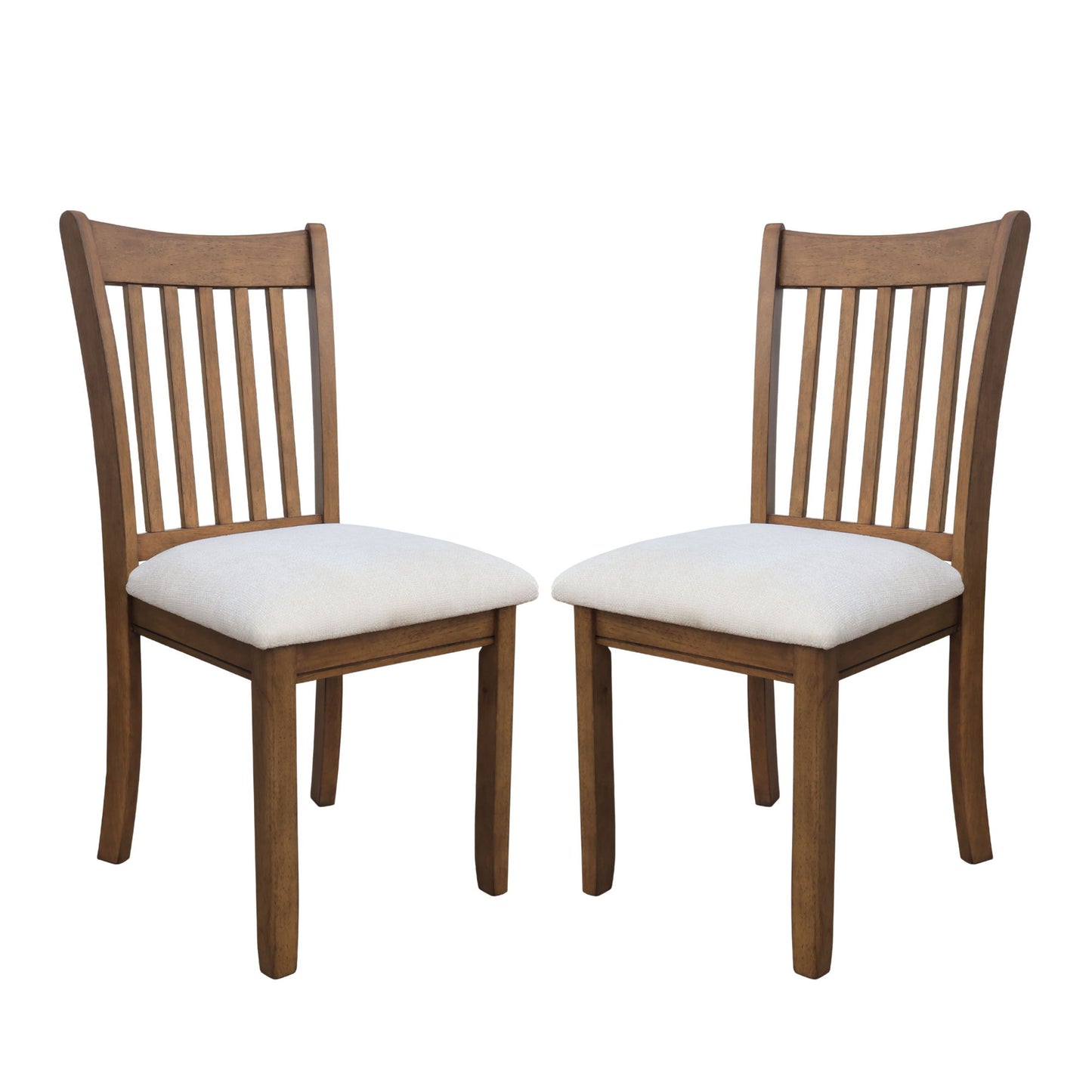 Modern Dining Chair (Set of 2) Wooden Back, Cushion Seats, Frame - Light Brown