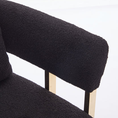 Modern Decorative Chair, Living Room Side Chair With Gold Metal Legs, No Wheels, Suitable For Dressing Area, Reception Room, Office, Teddy Fleece Upholstered Metal Foot Sofa 2 Pieces - Black