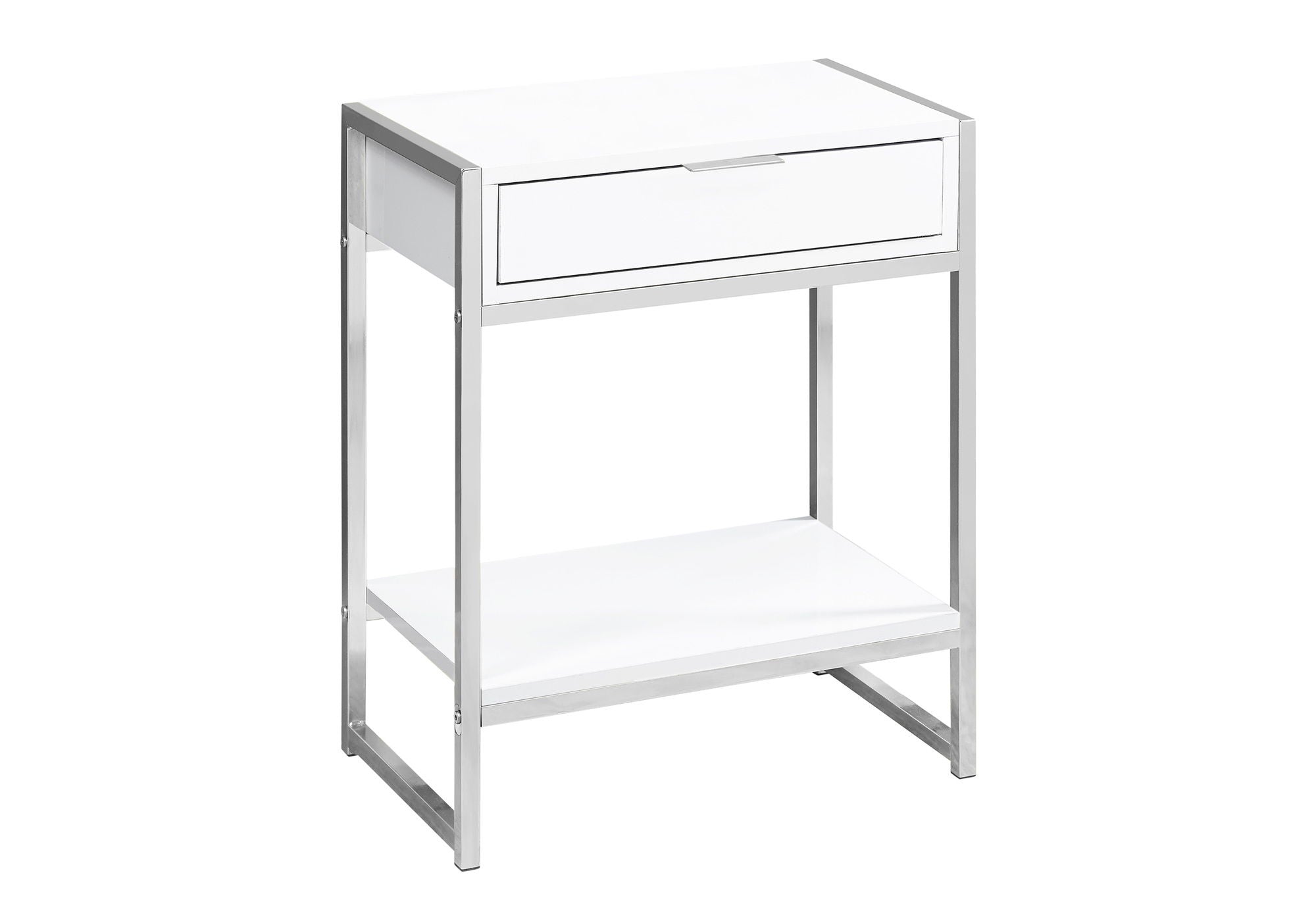 Accent Side Table, Storage Drawer, Glossy Modern - White