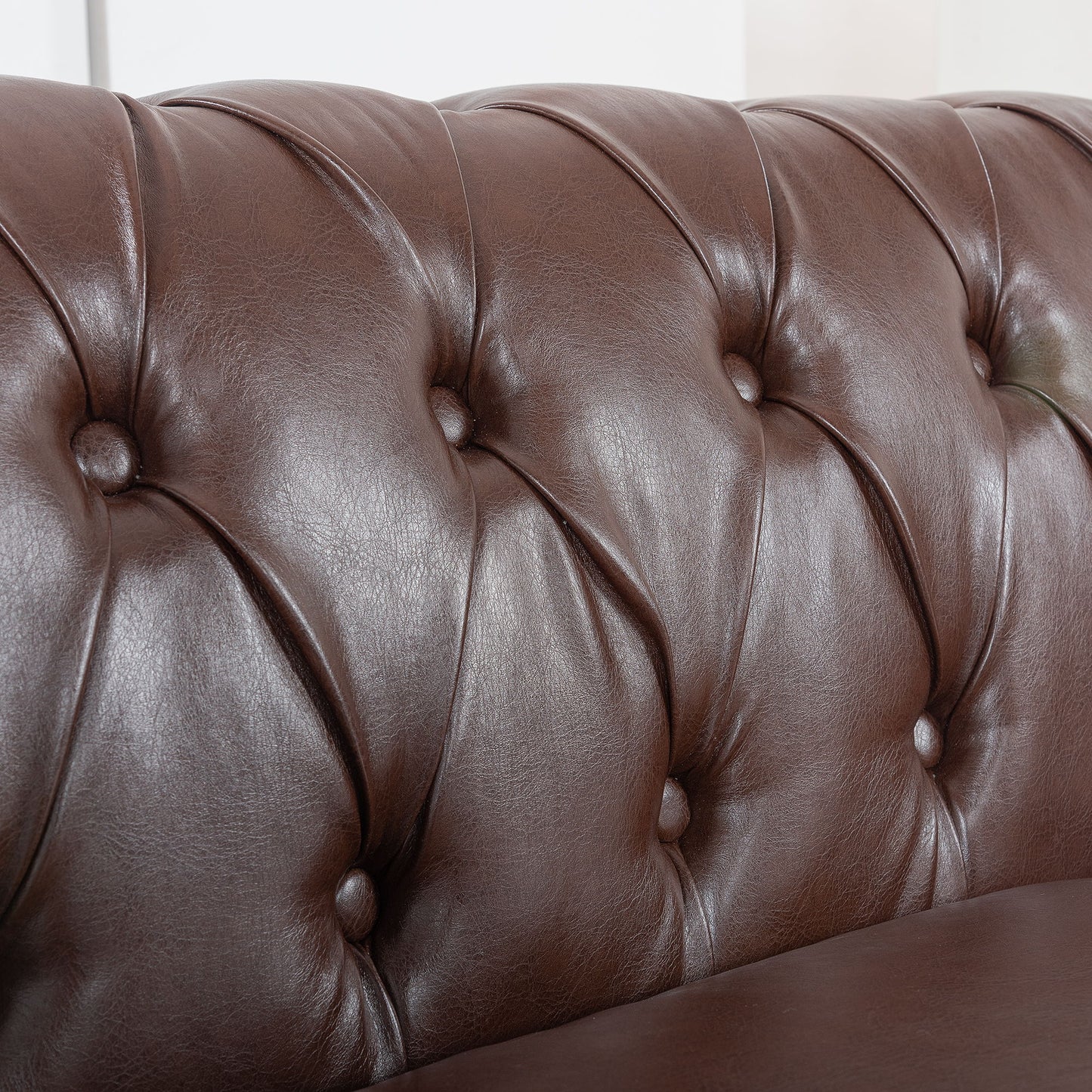 Rolled Arm Chesterfield Three Seater Sofa - Dark Brown