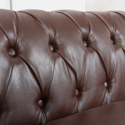 Rolled Arm Chesterfield Three Seater Sofa - Dark Brown