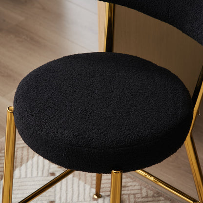 Modern Teddy Fabric Upholstered Bar Stools (Set of 4) - Black / Gold