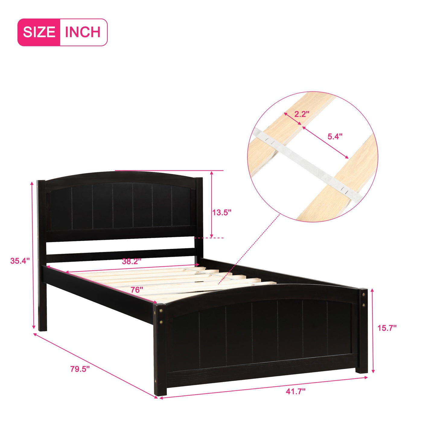 Twin Platform Bed With Headboard, Footboard And Slat Support - Espresso