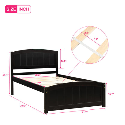 Twin Platform Bed With Headboard, Footboard And Slat Support - Espresso