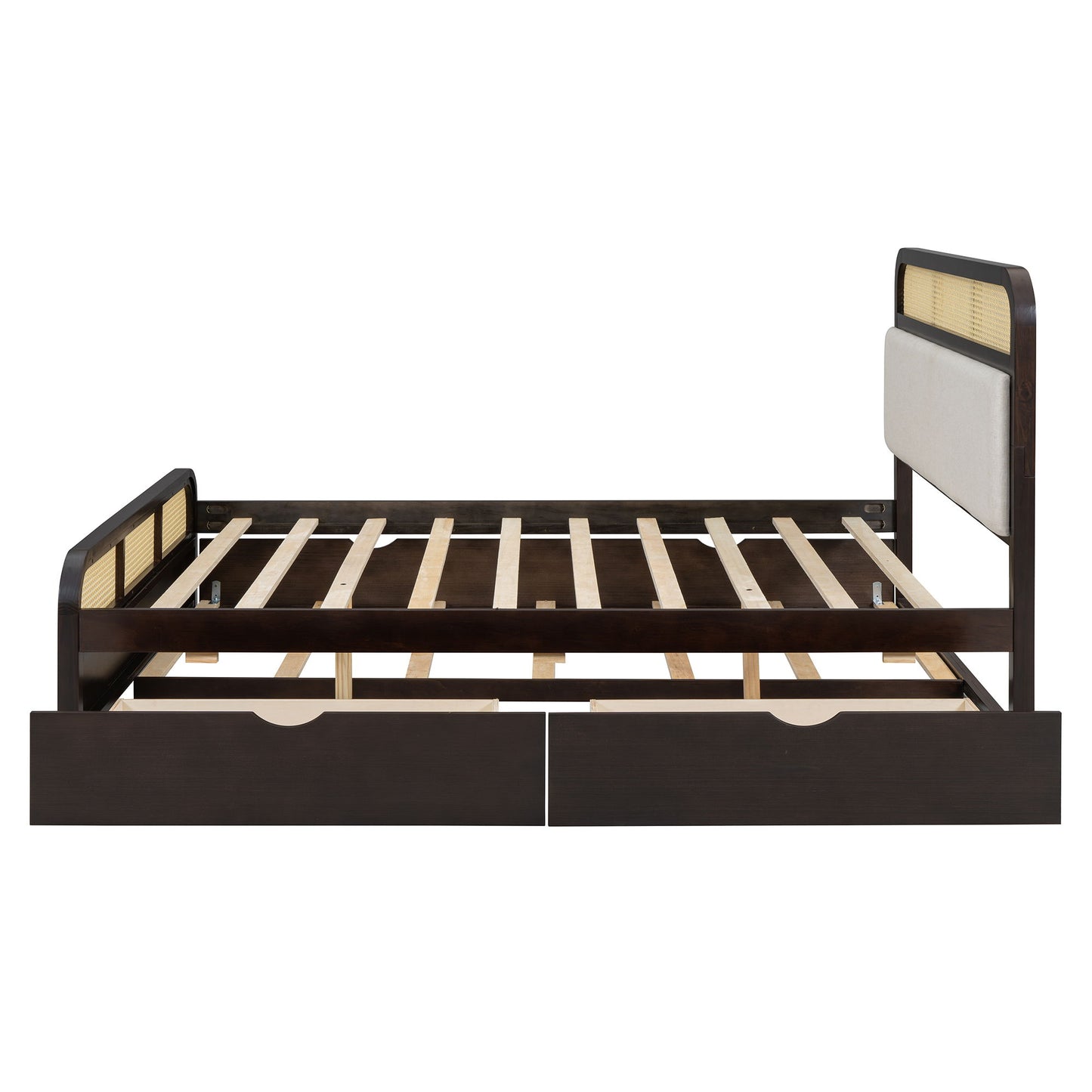 Queen Size Platform Bed With Trundle And 2 Drawers - Espresso