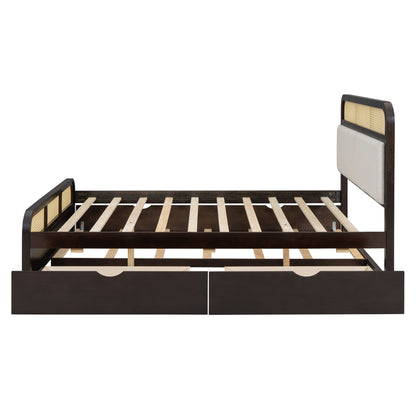 Queen Size Platform Bed With Trundle And 2 Drawers - Espresso
