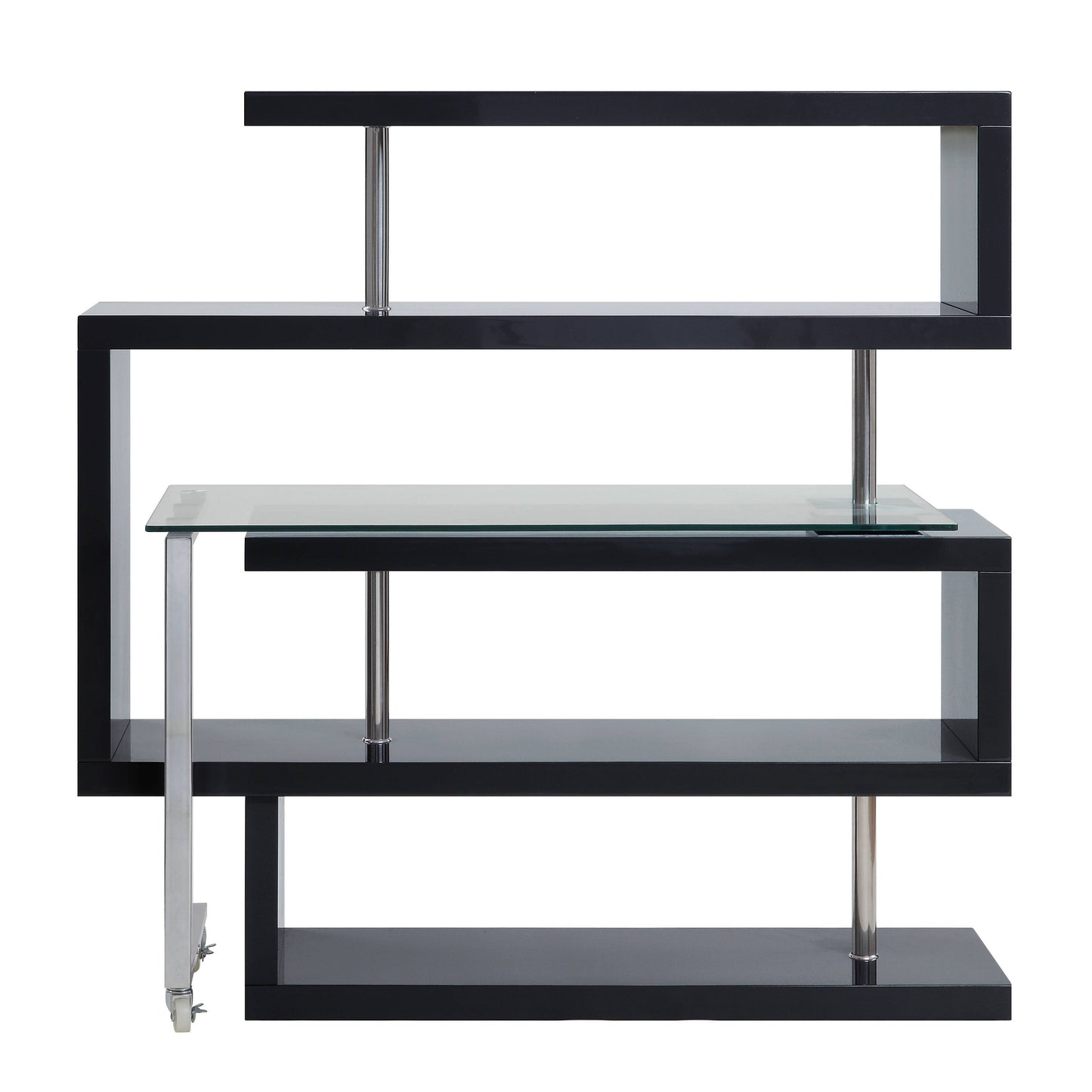 Buck II - Clear Glass, Chrome High Gloss Writing Desk With Shelf - Black