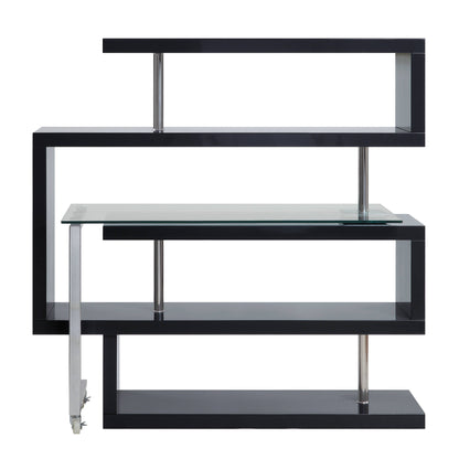 Buck II - Clear Glass, Chrome High Gloss Writing Desk With Shelf - Black