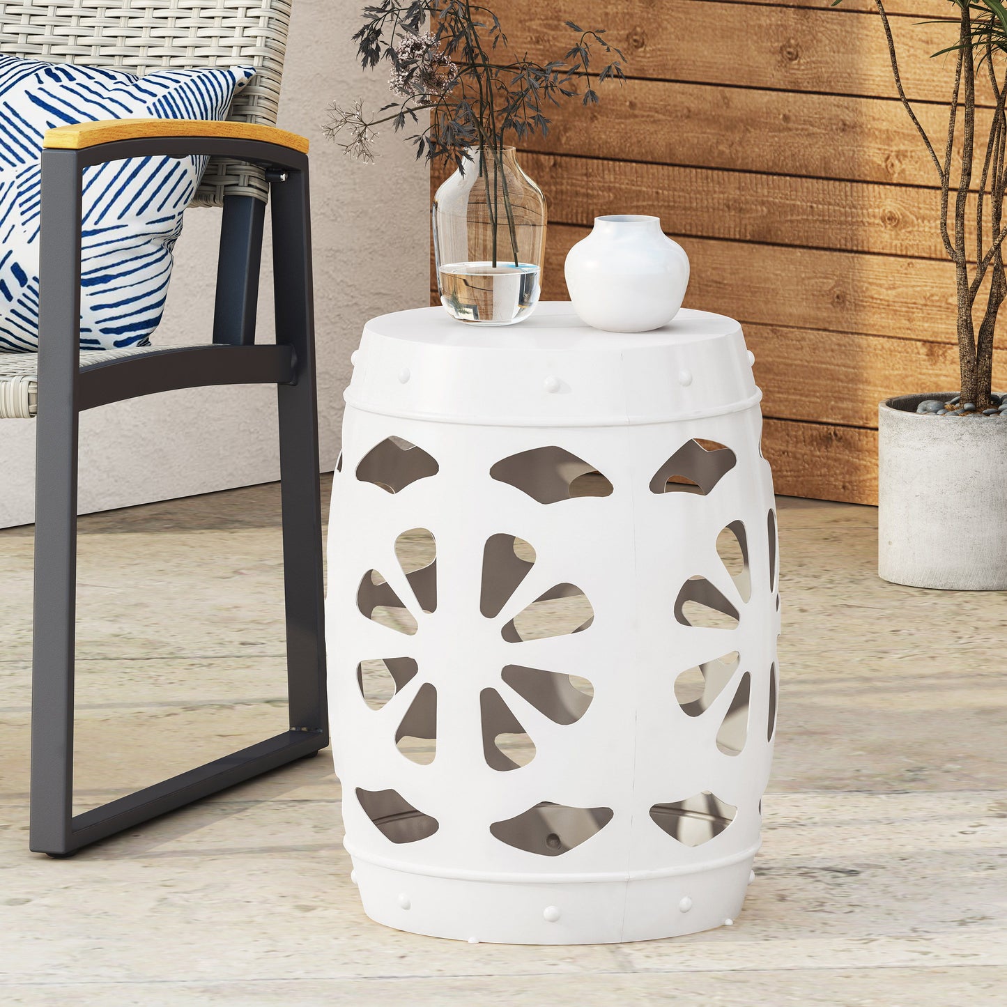 Large Metal End Table -White