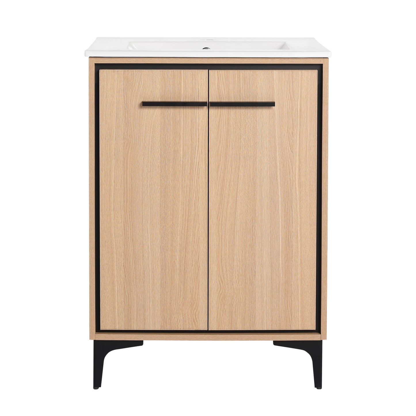 Modern 24" Bathroom Vanity Base With Basin And Storage Cabinet - Oak