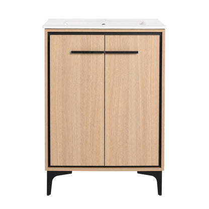 Modern 24" Bathroom Vanity Base With Basin And Storage Cabinet - Oak
