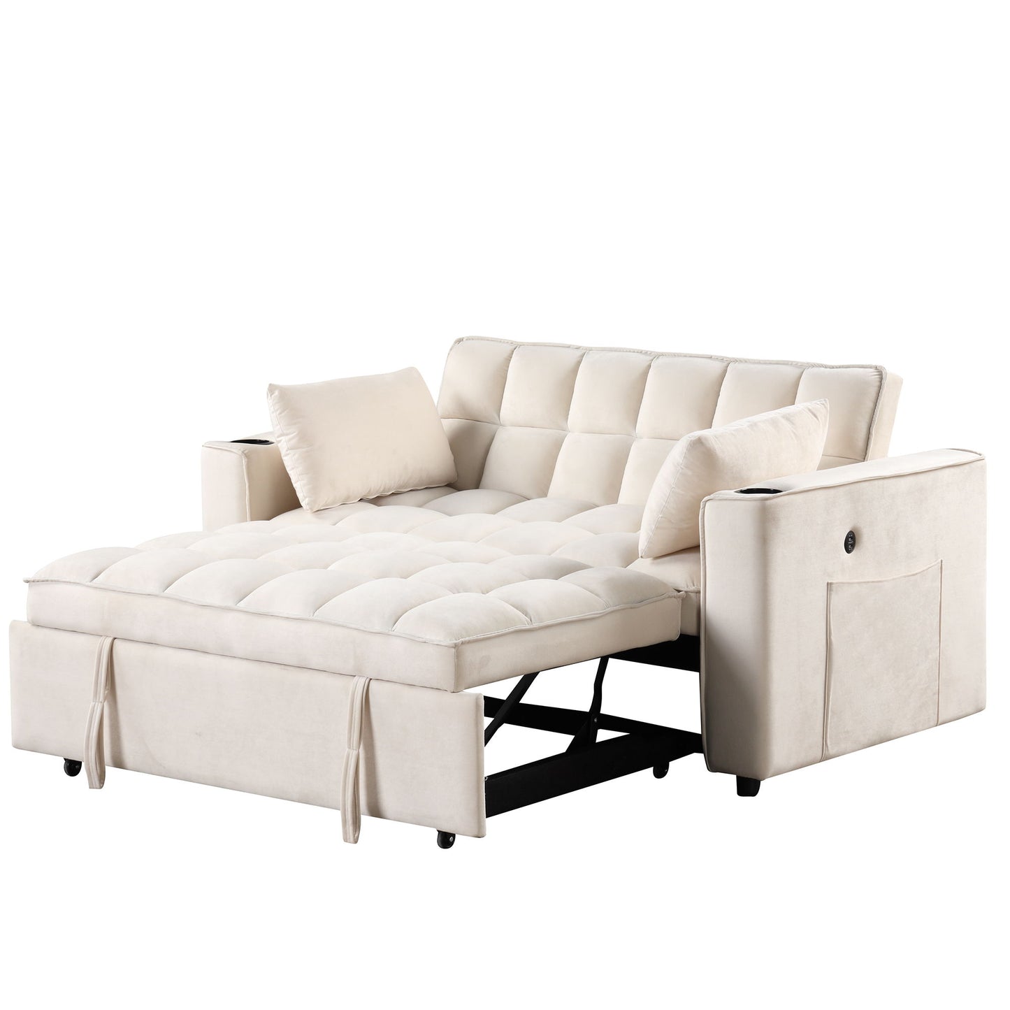 Multi Functional Sofa Bed With Cup Holder And USB Port For Living Room Or Apartments - Milk White