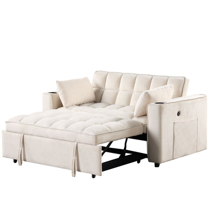 Multi Functional Sofa Bed With Cup Holder And USB Port For Living Room Or Apartments - Milk White