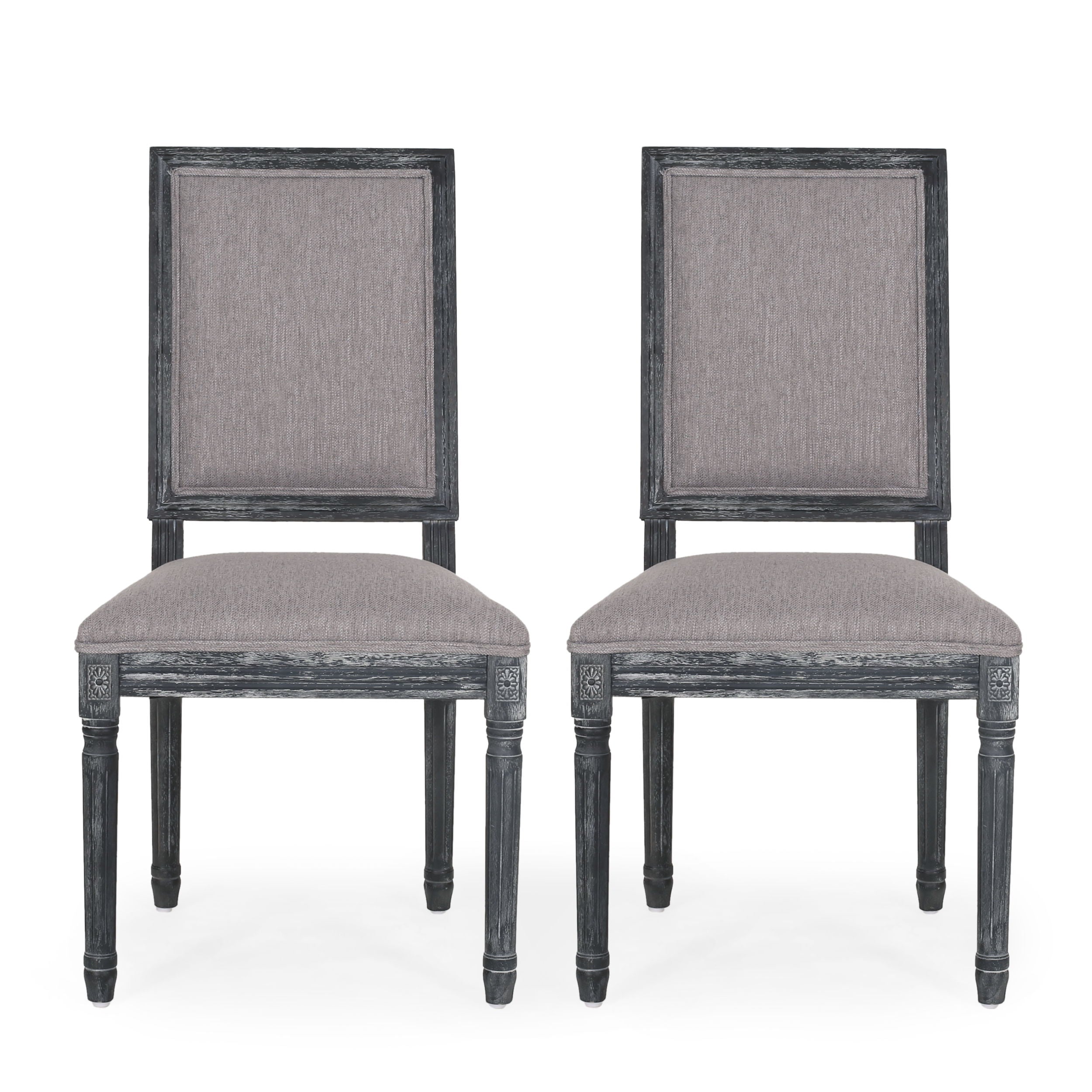 French Country Style Dining Chair Set With Upholstered Seats And Weathered - Gray
