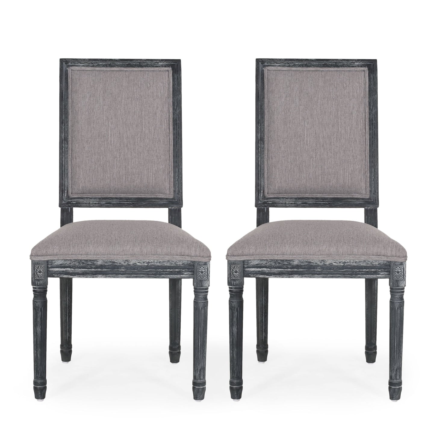 French Country Style Dining Chair Set With Upholstered Seats And Weathered - Gray