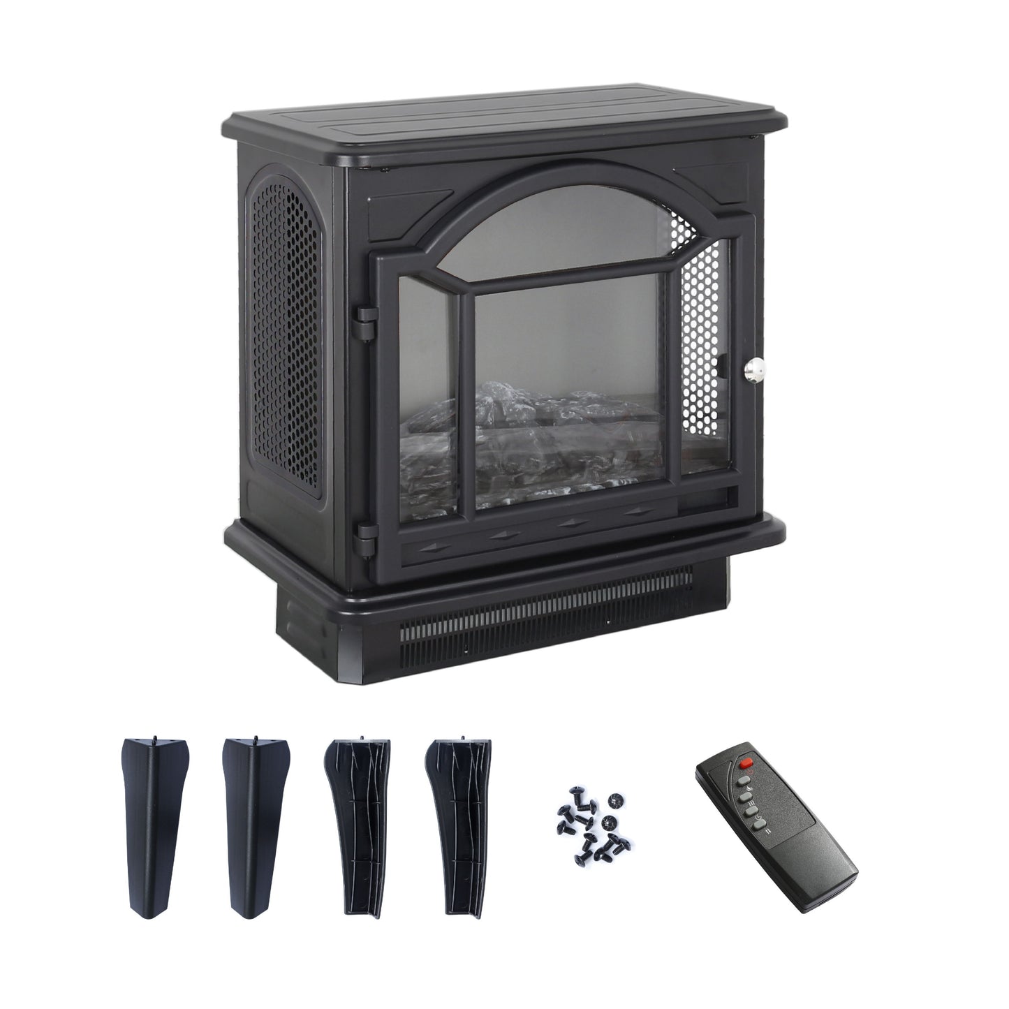 18" 3D Flame Electric Infrared Quartz Fireplace Stove With Remote Control - Antique Black