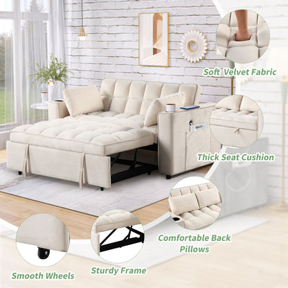 Multi Functional Sofa Bed With Cup Holder And USB Port For Living Room Or Apartments - Milk White