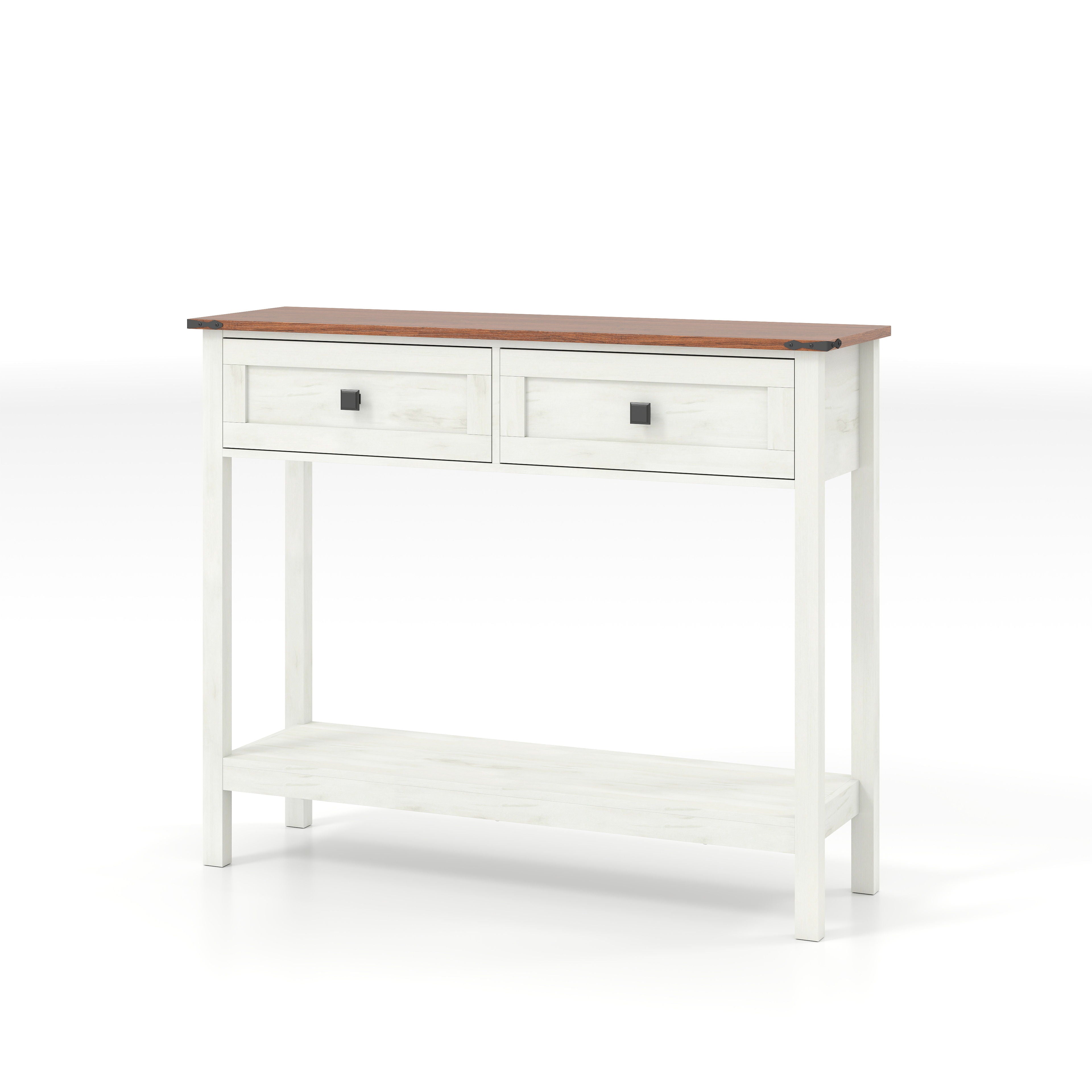 Farmhouse Style Console Table With 2 Drawers And Bottom Storage Shelf - Antique White