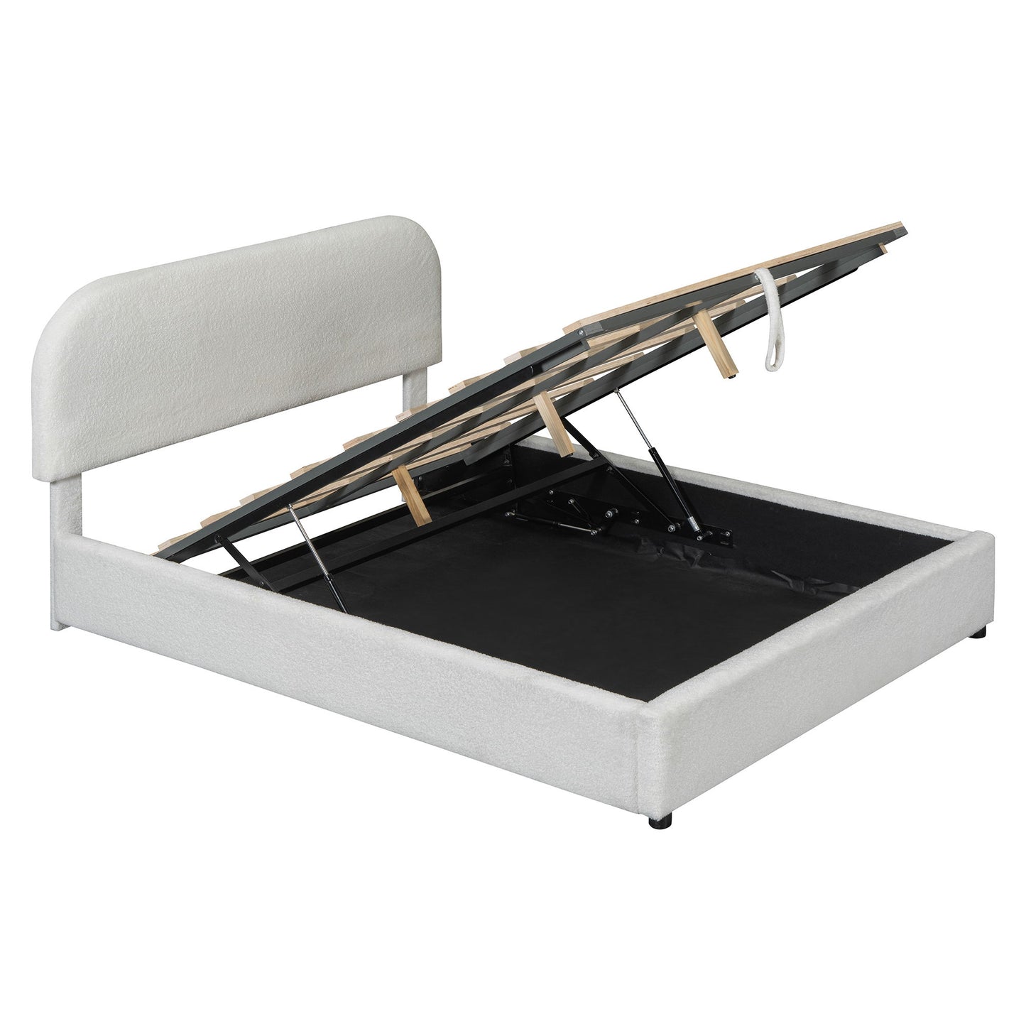 Full Size Upholstered Platform Bed With Hydraulic Storage System - White