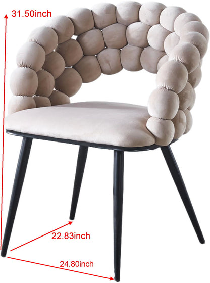 Modern Chair With Golden Color Iron Tube Legs, Soft Cushions And Comfortable Backrest, Suitable For Dining Room, Living Room, Cafe, Hairball Back (Set of 2) - Beige / Black