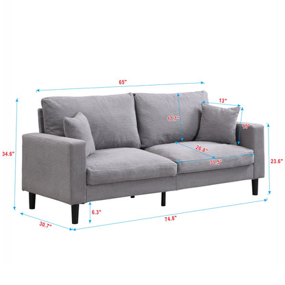 Modern Upholstered 2 Piece Sofa Set With 3 Seater And 2 Seater For Living Room - Light Gray