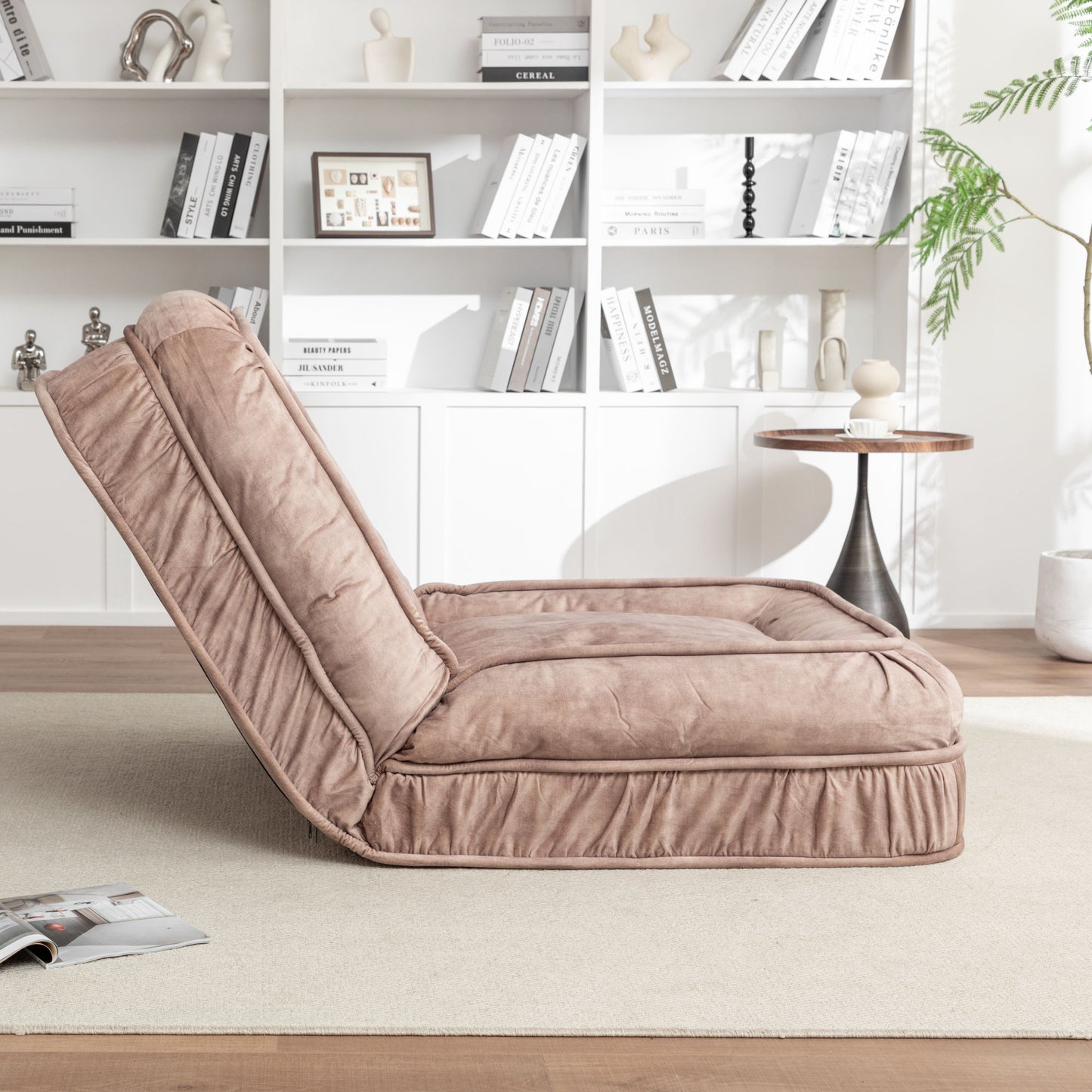 Upholstered Human Dog Bed And Pets - Bean Bag Floor Sofa With Massage Pillow, 5 Adjustable Positions & 2 Soft Pillows, Velvet With Foam And Iron Plastic Frame - Brown