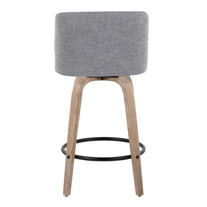 Toriano - Contemporary Fixed Height Counter Stool With Swivel With Round Footrest (Set of 2) - Gray / Whitewashed
