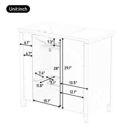 Modern Bathroom Vanity With Ceramic Sink, Freestanding, One Tip - Out Drawer, 3 Side Drawers, Adjustable Shelf - Beige