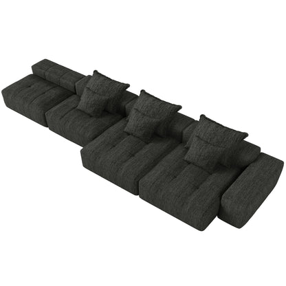 Modern Oversized Modular Sectional Sofa, Sparkling Fabric Soft Cushion Sofa With 6 Pillows, 6 Pieces Diy Combination Tufted Sofa, No Assembly Required - Black