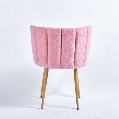 Modern Dining Chair (Set of 2) With Iron Tube Wood Color Legs, Shorthair Cushions And Comfortable Backrest, Suitable For Dining Room, Living Room, Cafe, Simple Structure - Light Pink