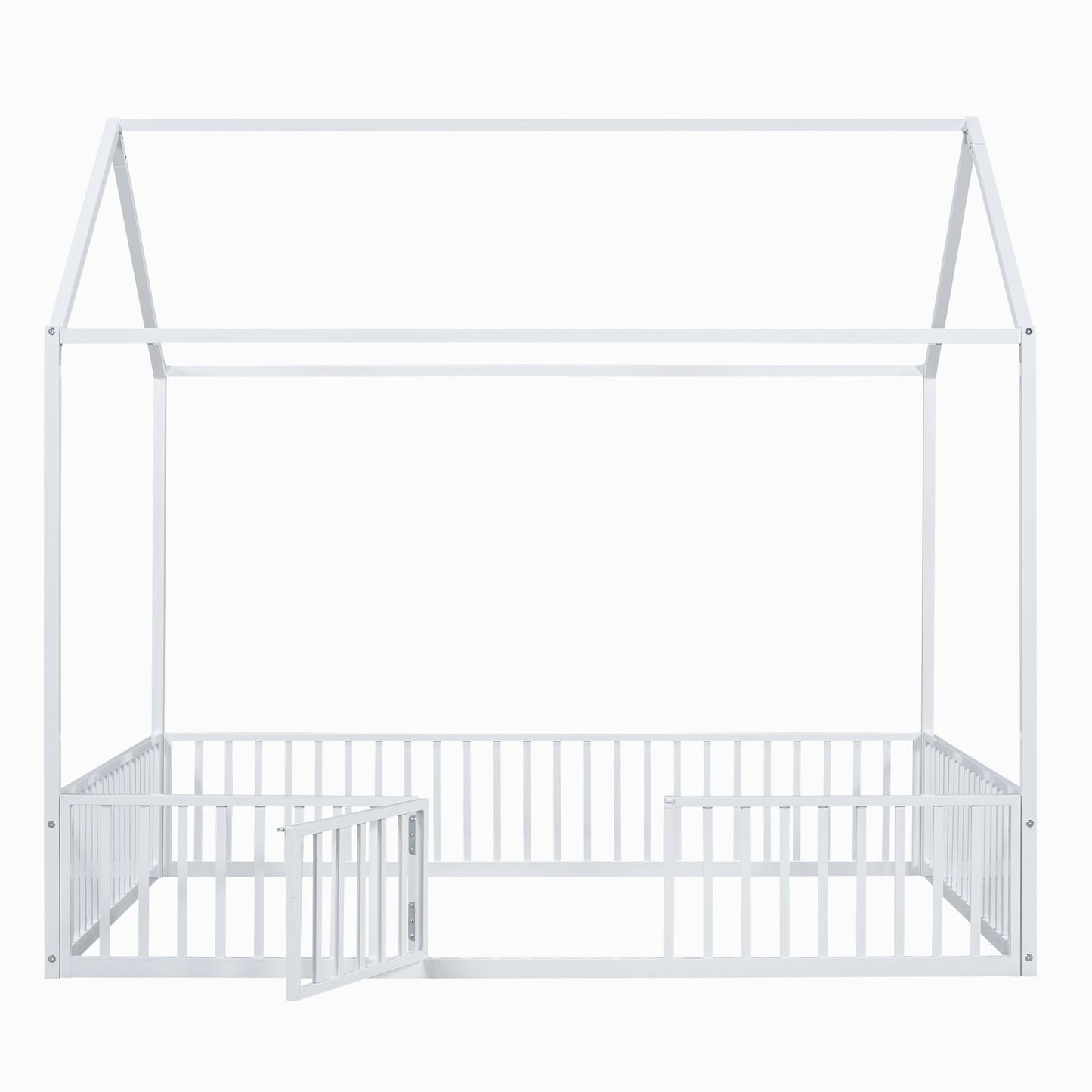 House Bed With Fence And Door - White