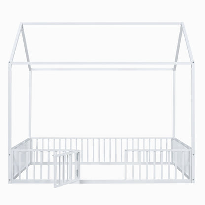 House Bed With Fence And Door - White