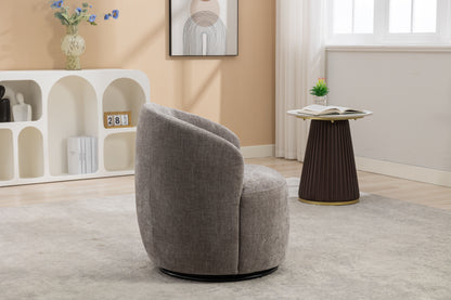 Chenille Fabric Swivel Accent Armchair Barrel Chair With Black Powder Coating Metal Ring - Gray