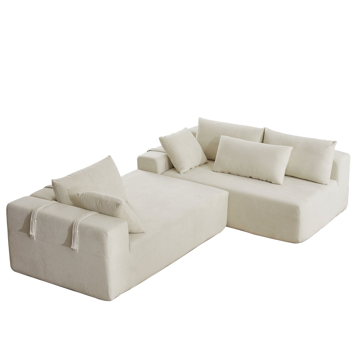 Modern Chenille Upholstered Sectional Sofa Couch Set, Modular L Shaped Sectional Living Room Sofa Set & 6 Pillows, Free Combination - Beige