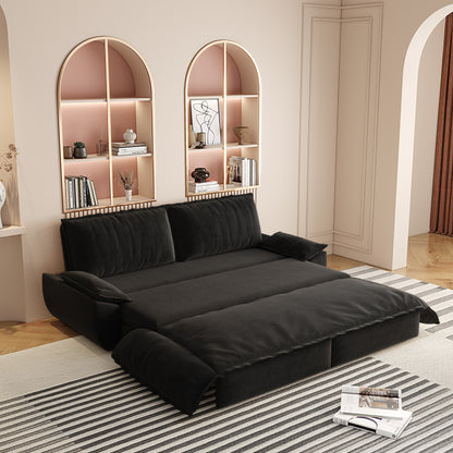 Queen Pull Out Sofa Bed, 3 In 1 Convertible Sleeper Sofa Multifunctional Velvet Loveseat Bed - Black